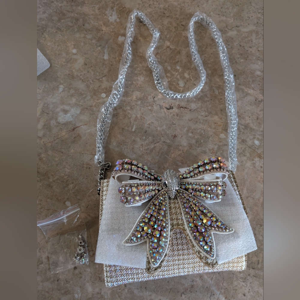 Kurt Geiger London Shoredicht Bow Wallet Beige Comb Shoulder Rightstone Bag New - Picture 2 of 15